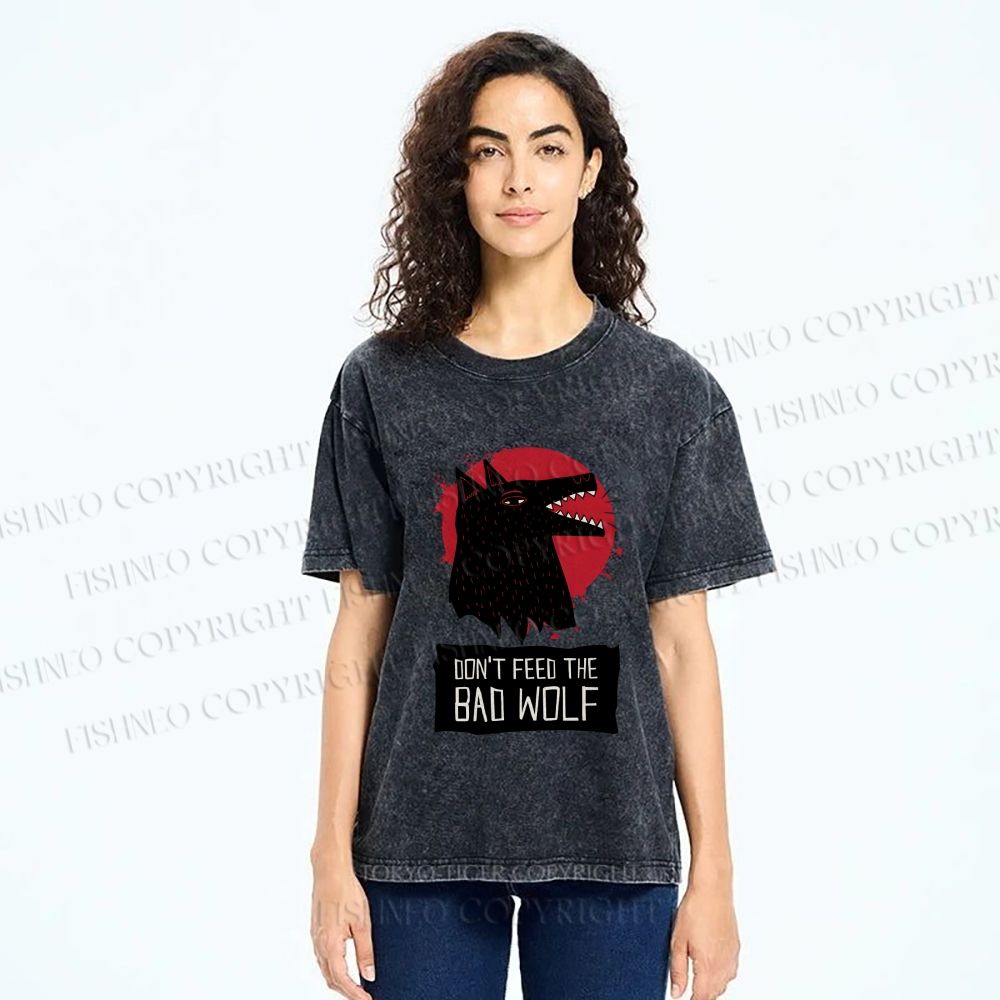 Unisex Do Not Feed Bad Wolf Printed Washed Tee