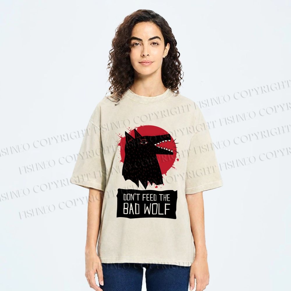 Unisex Do Not Feed Bad Wolf Printed Washed Tee