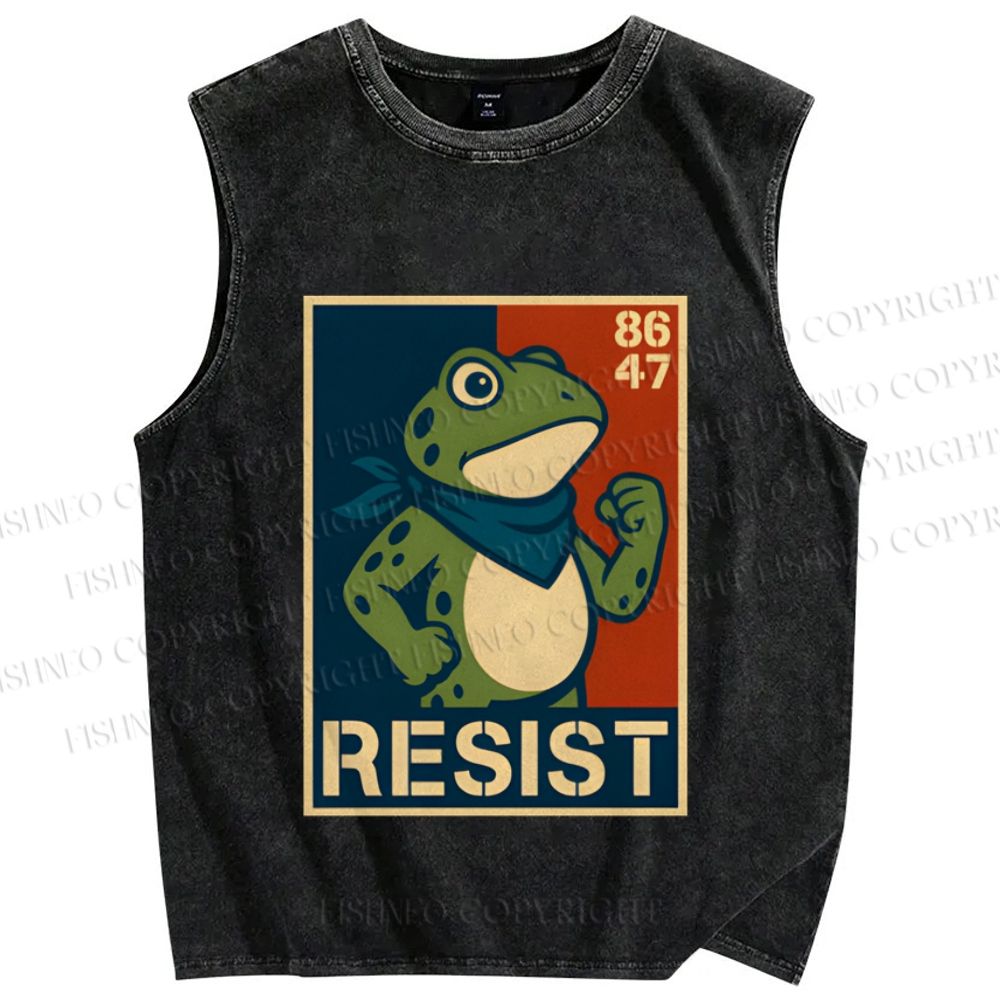 Unisex Resist Frog Printed Washed Tank Top