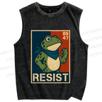 Unisex Resist Frog Printed Washed Tank Top
