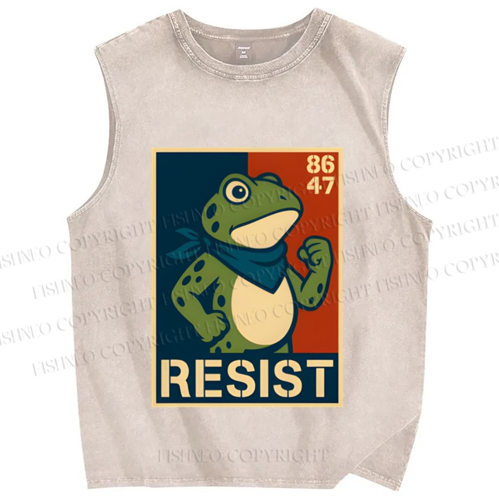 Unisex Resist Frog Printed Washed Tank Top