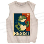 Unisex Resist Frog Printed Washed Tank Top
