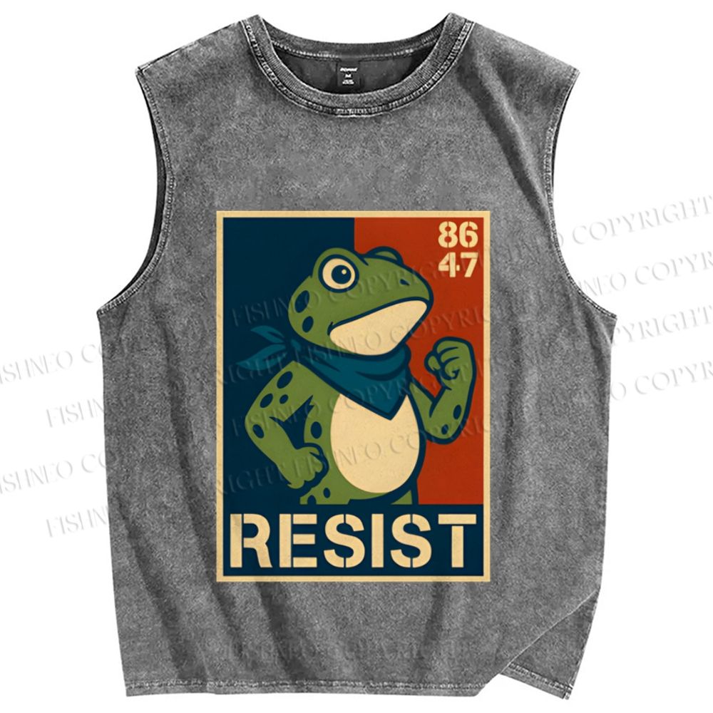 Unisex Resist Frog Printed Washed Tank Top