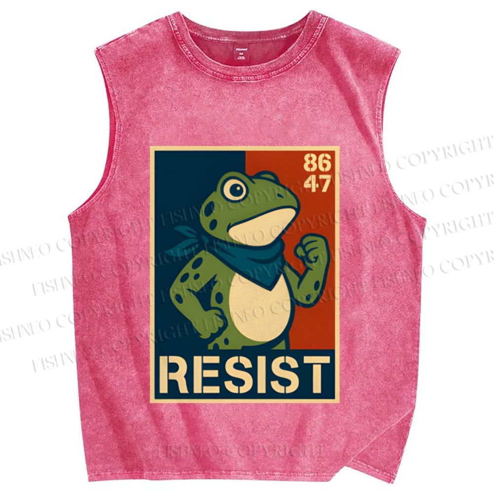 Unisex Resist Frog Printed Washed Tank Top