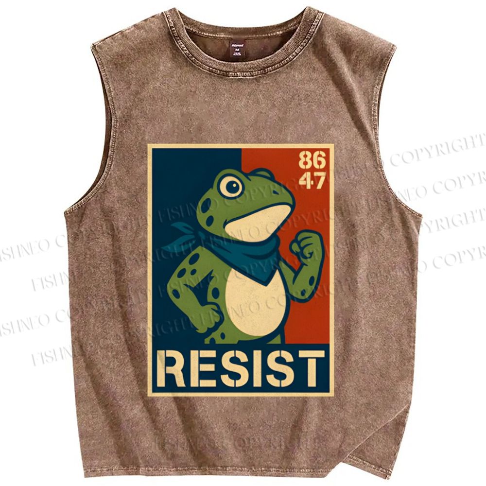 Unisex Resist Frog Printed Washed Tank Top