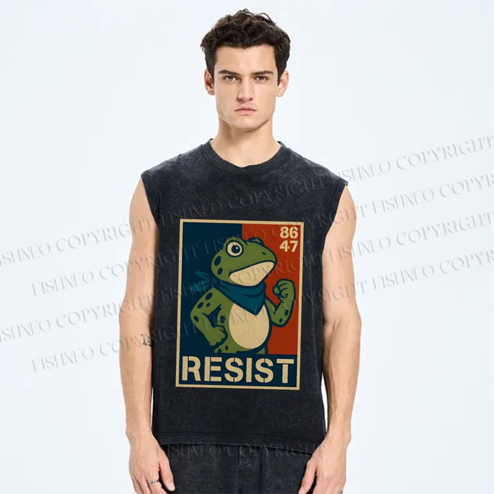 Unisex Resist Frog Printed Washed Tank Top