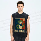 Unisex Resist Frog Printed Washed Tank Top