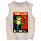 Unisex Portland Resist Frog Printed Washed Tank Top