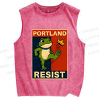 Unisex Portland Resist Frog Printed Washed Tank Top