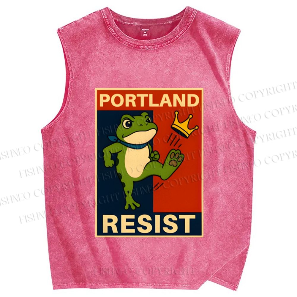 Unisex Portland Resist Frog Printed Washed Tank Top