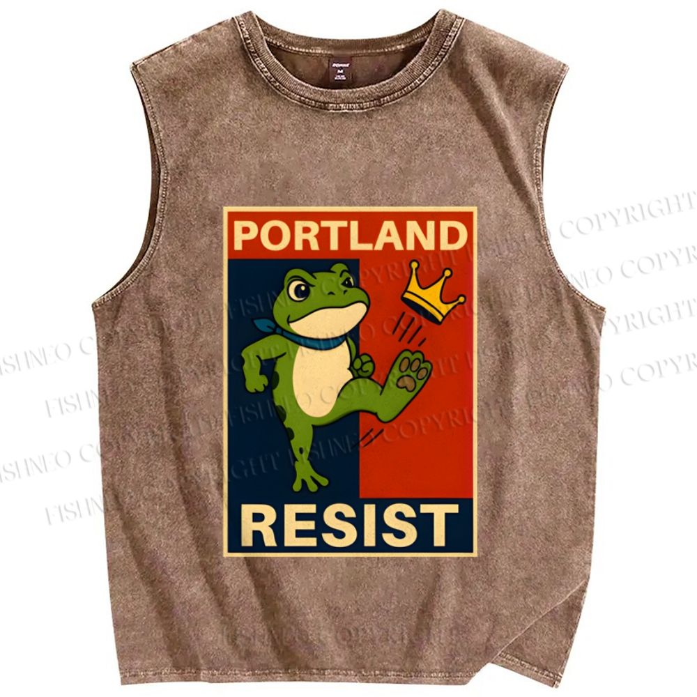 Unisex Portland Resist Frog Printed Washed Tank Top