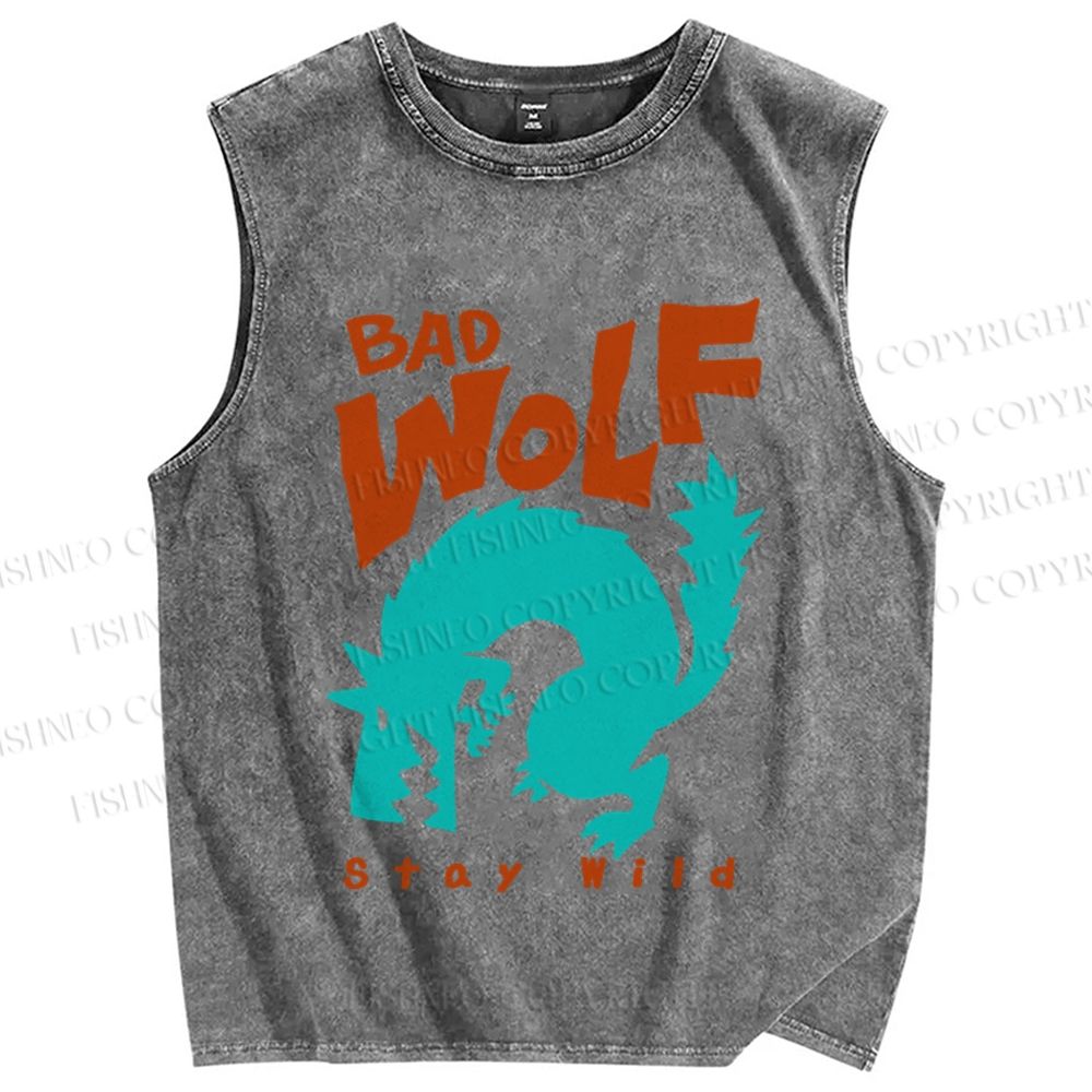 Unisex Bad Wolf Stay Wild Printed Washed Tank Top