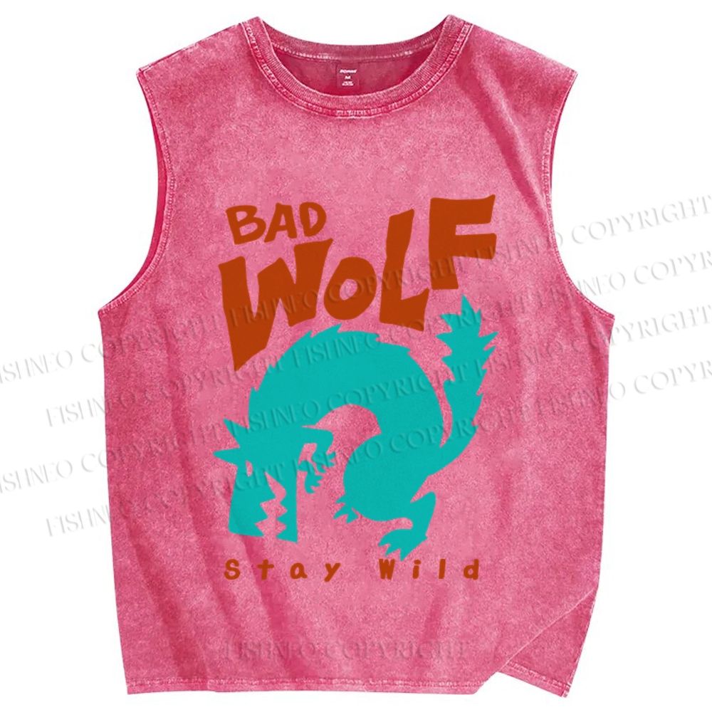 Unisex Bad Wolf Stay Wild Printed Washed Tank Top