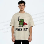 Unisex Resist Frog Printed Washed Tee