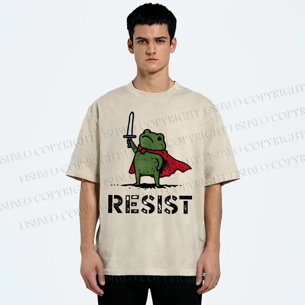 Unisex Resist Frog Printed Washed Tee