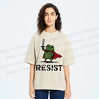 Unisex Resist Frog Printed Washed Tee