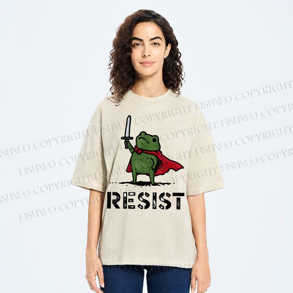 Unisex Resist Frog Printed Washed Tee
