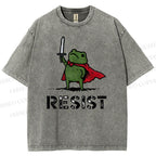 Unisex Resist Frog Printed Washed Tee