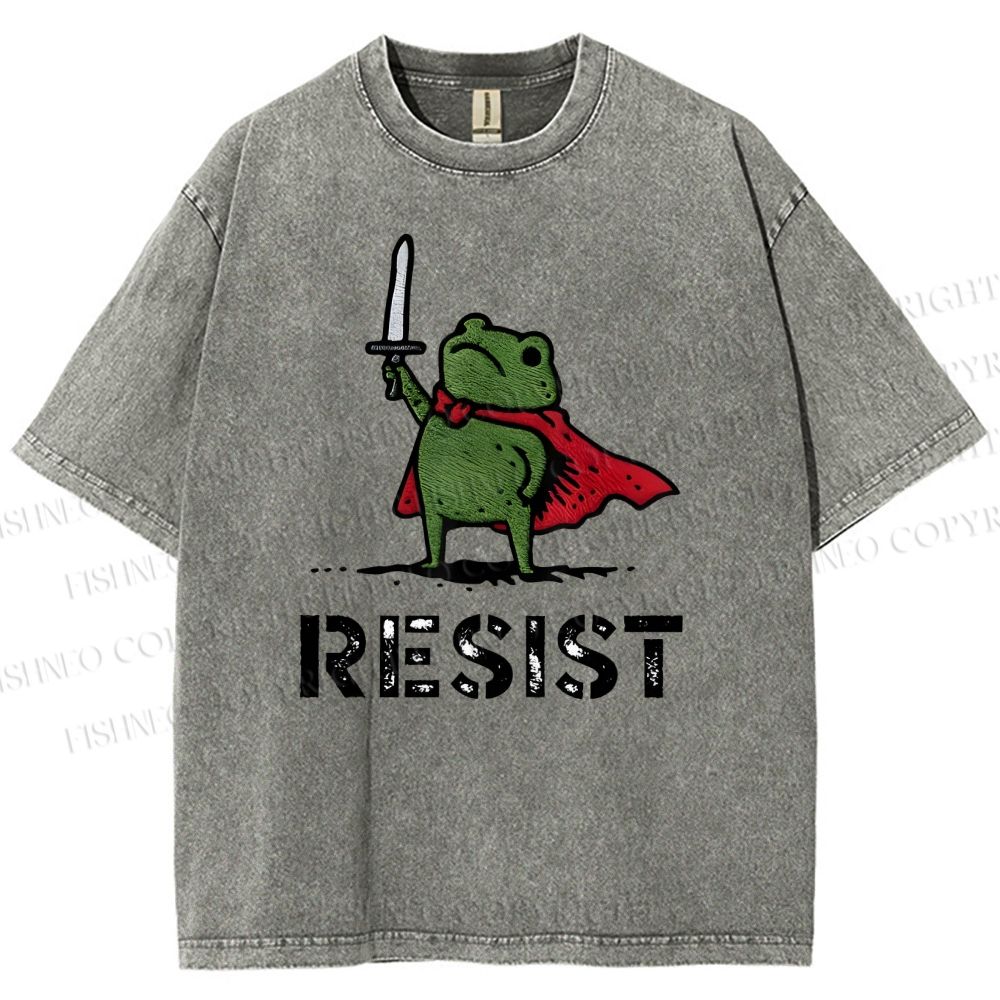 Unisex Resist Frog Printed Washed Tee
