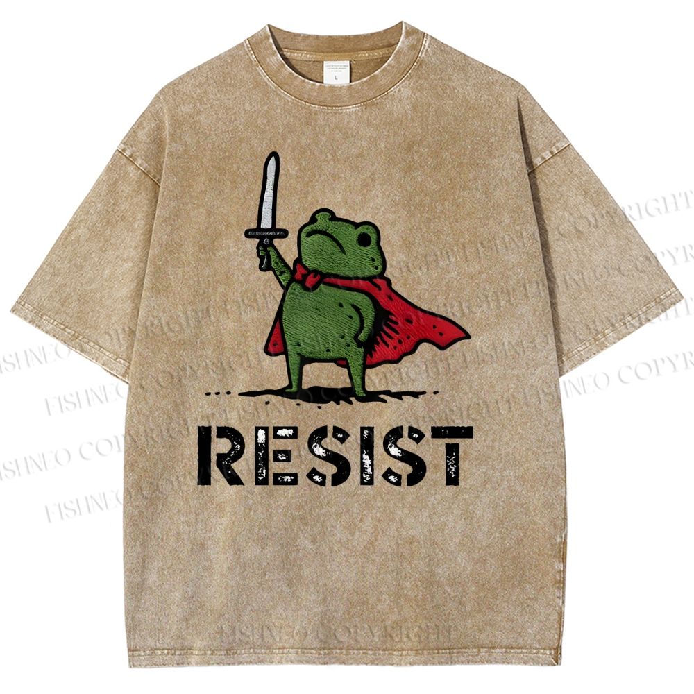 Unisex Resist Frog Printed Washed Tee