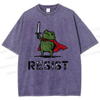 Unisex Resist Frog Printed Washed Tee