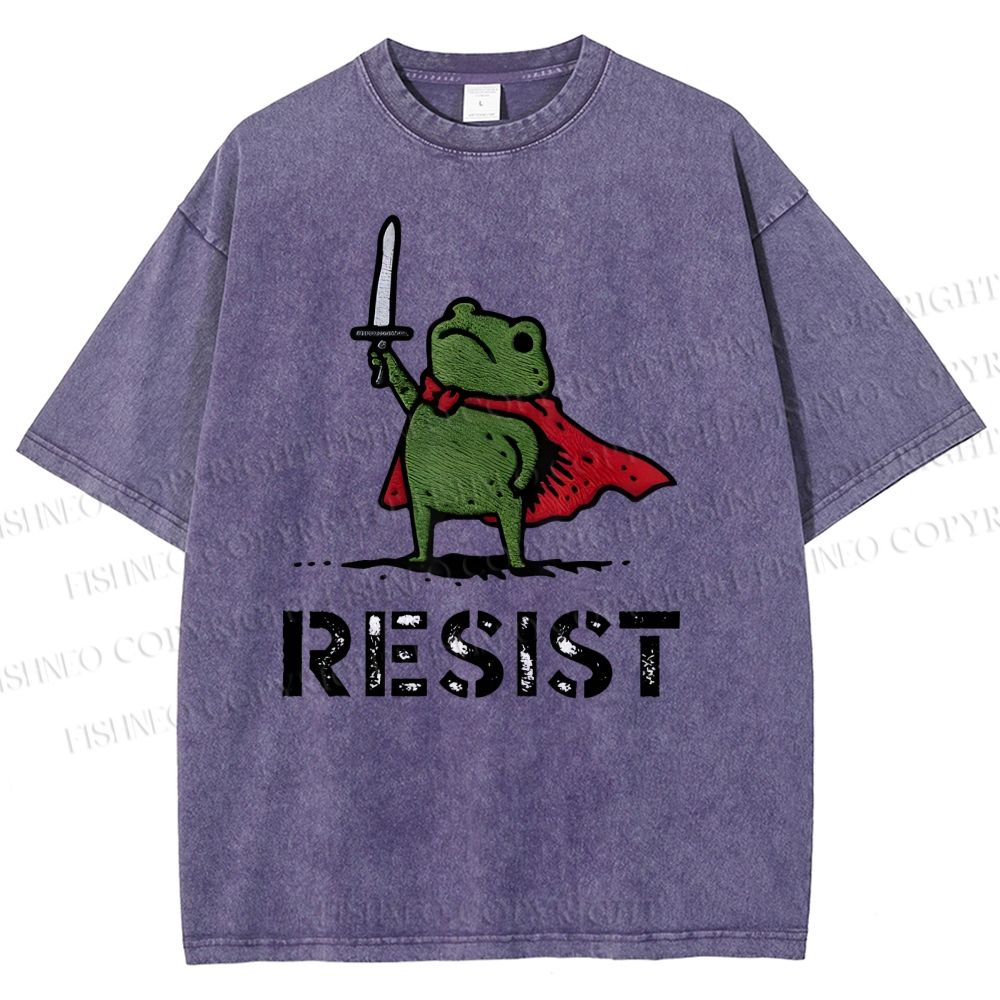 Unisex Resist Frog Printed Washed Tee
