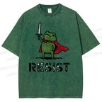 Unisex Resist Frog Printed Washed Tee