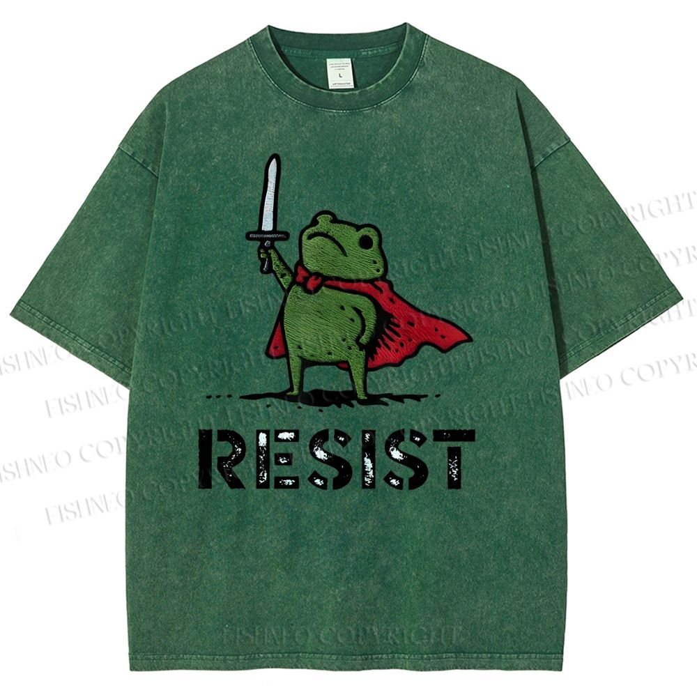 Unisex Resist Frog Printed Washed Tee