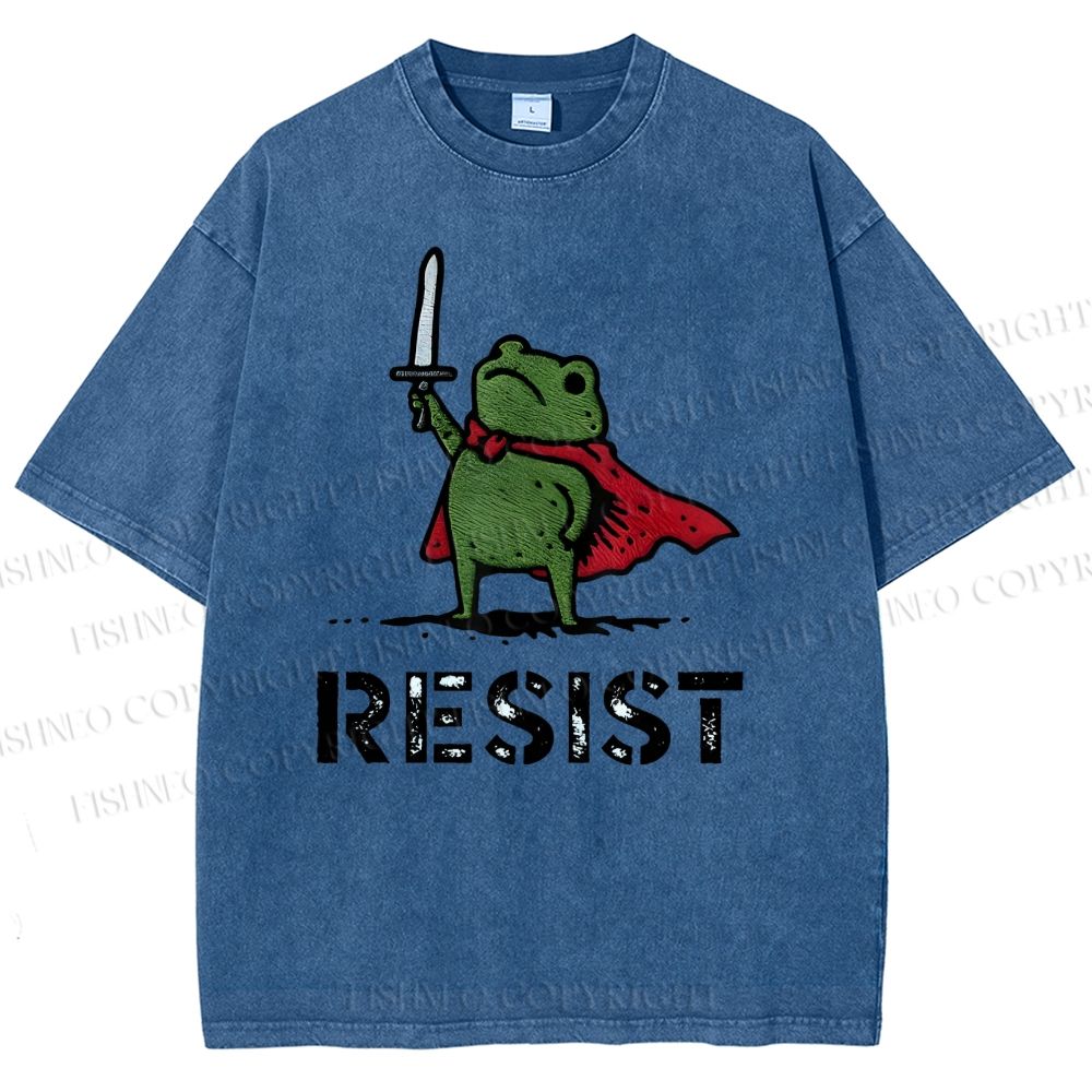 Unisex Resist Frog Printed Washed Tee
