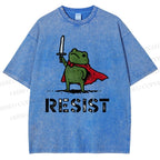 Unisex Resist Frog Printed Washed Tee