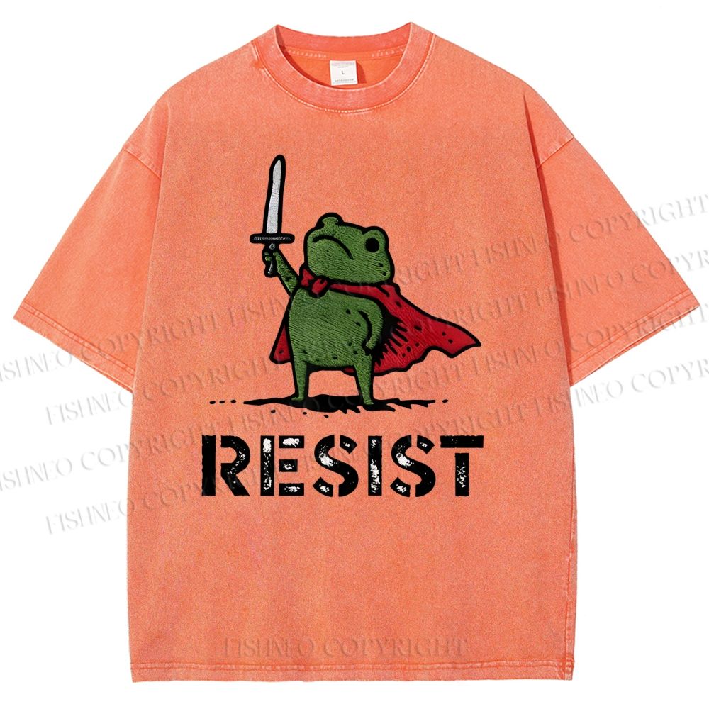 Unisex Resist Frog Printed Washed Tee