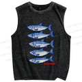 Unisex Sardines Printed Washed Tank Top