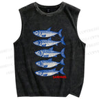Unisex Sardines Printed Washed Tank Top