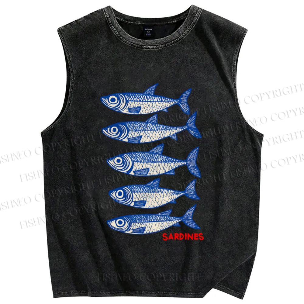 Unisex Sardines Printed Washed Tank Top