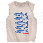 Unisex Sardines Printed Washed Tank Top