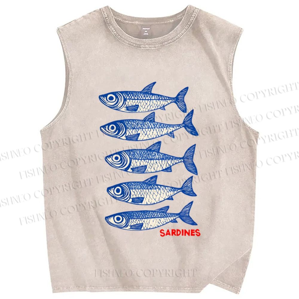 Unisex Sardines Printed Washed Tank Top
