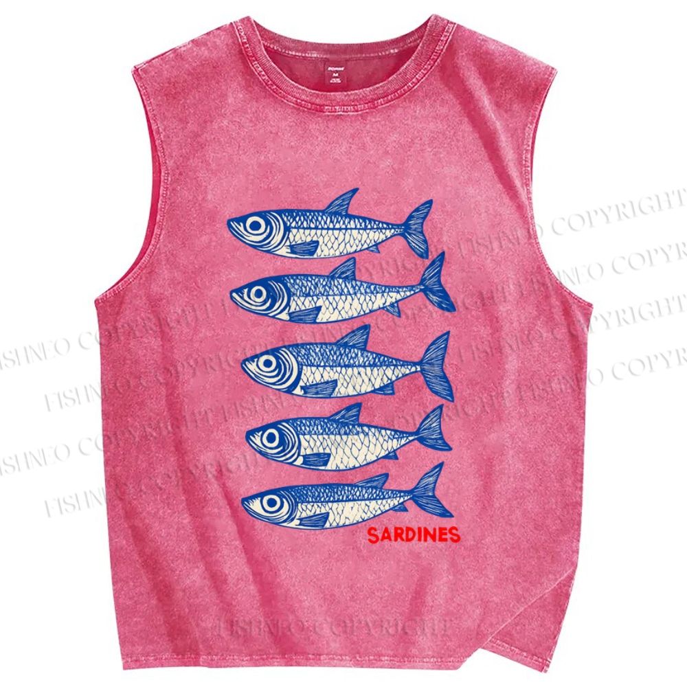 Unisex Sardines Printed Washed Tank Top