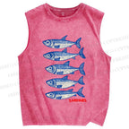 Unisex Sardines Printed Washed Tank Top