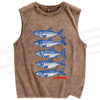 Unisex Sardines Printed Washed Tank Top