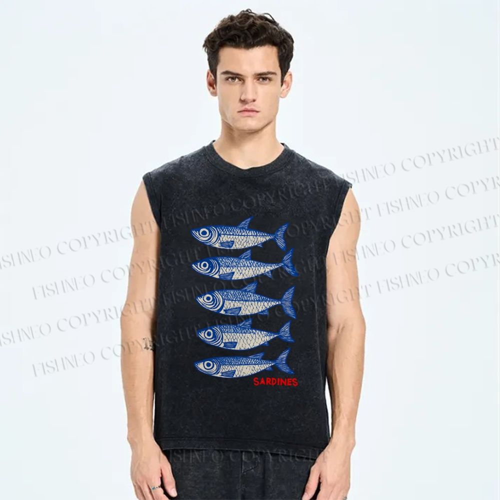 Unisex Sardines Printed Washed Tank Top