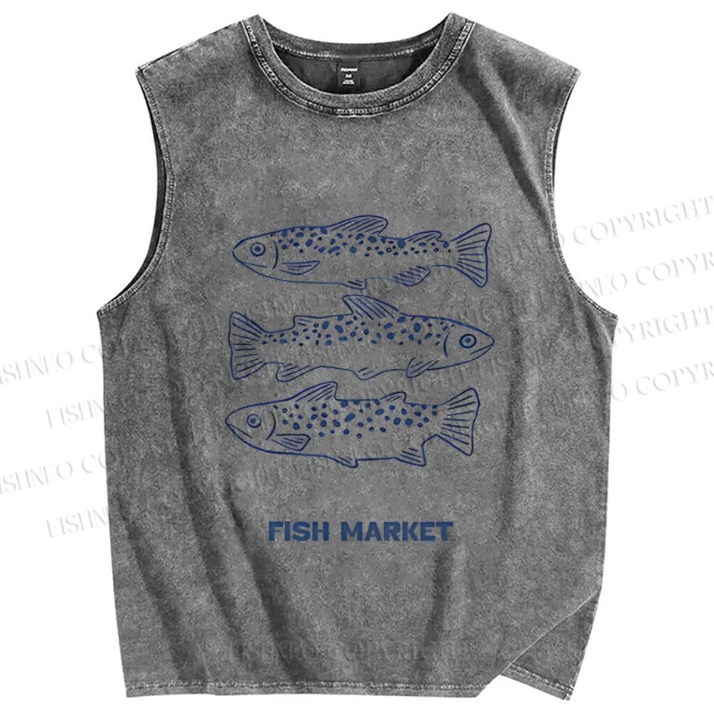 Unisex Fish Market Printed Washed Tank Top