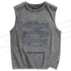 Unisex Fish Market Printed Washed Tank Top