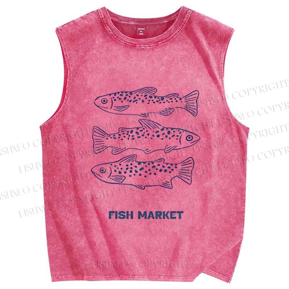 Unisex Fish Market Printed Washed Tank Top