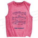 Unisex Fish Market Printed Washed Tank Top