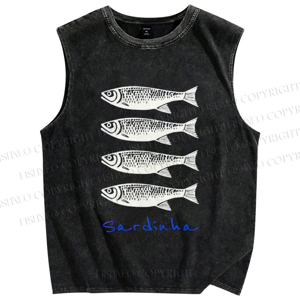 Unisex Sardines Printed Washed Tank Top
