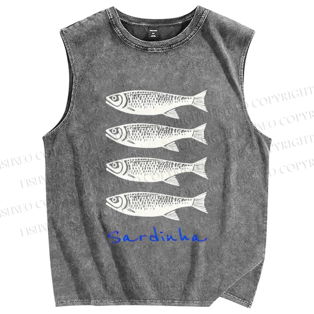 Unisex Sardines Printed Washed Tank Top