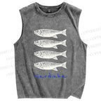 Unisex Sardines Printed Washed Tank Top