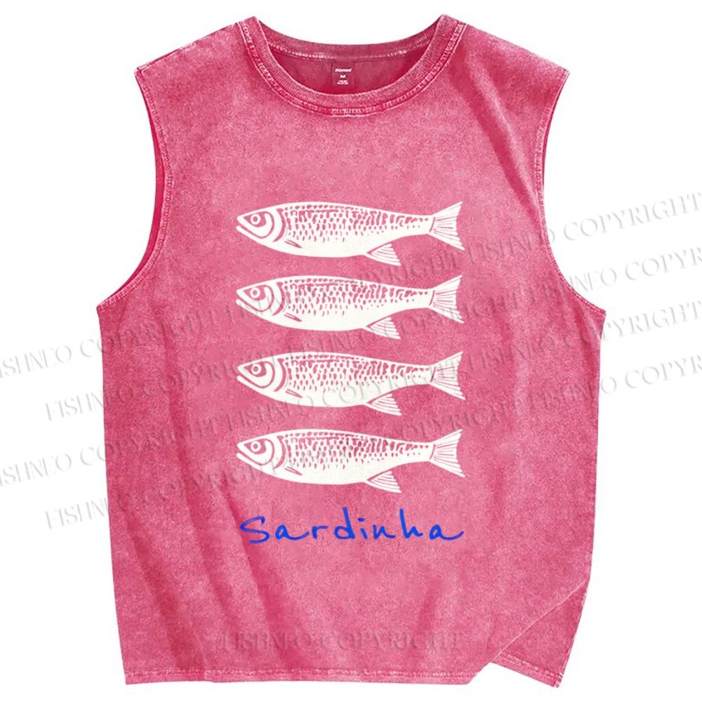 Unisex Sardines Printed Washed Tank Top