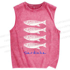 Unisex Sardines Printed Washed Tank Top