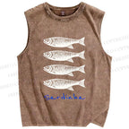Unisex Sardines Printed Washed Tank Top